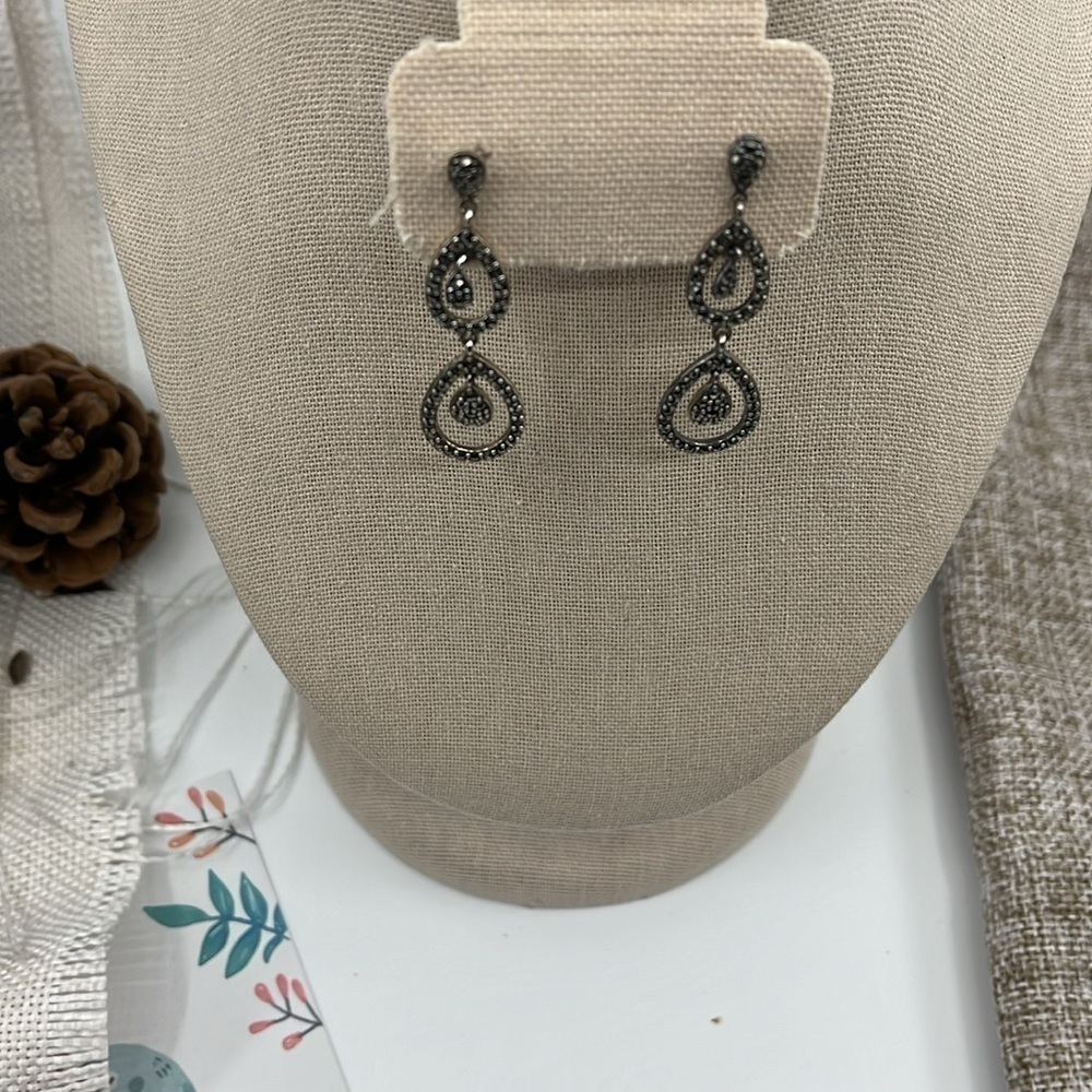 Suspicion Marcasite 🖤 Sterling Silver Teardrop Stud Earrings 🌟 - Picture 4 of 13